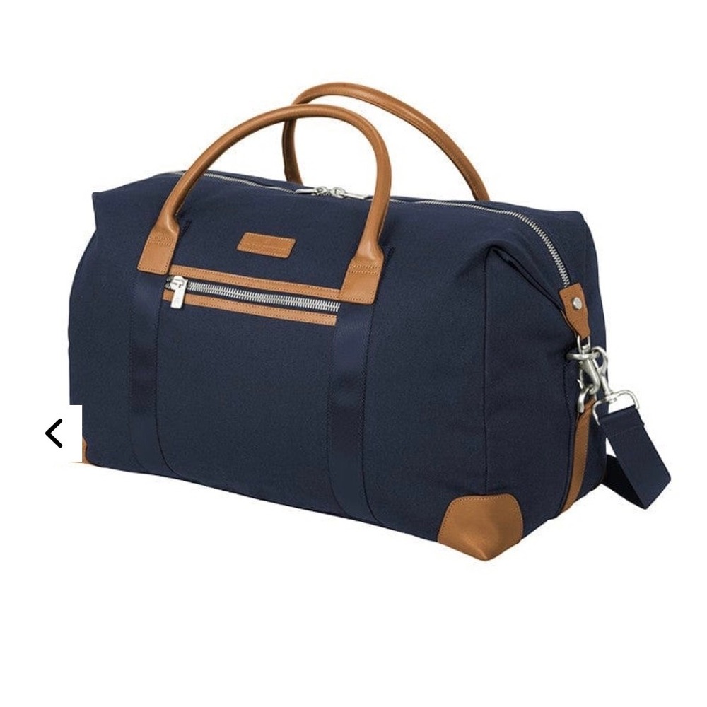 Brooks Brothers Navy Canvas Duffle Bag Leather Trim Weekender Travel Bag 42.3L